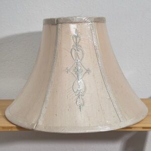 Allen + Roth Beige Fabric Bell Lamp Shade, Silk Type, Embroidered, Brass Fitter
